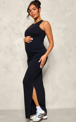 Maternity Black Snatched Sculpt Racer Bodycon Maxi Dress