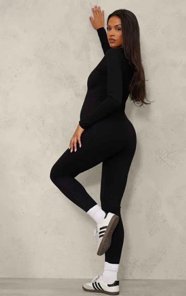 Maternity Black Snatched Sculpt Long Sleeve Jumpsuit