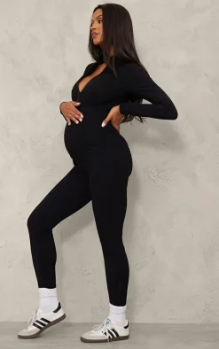 Maternity Black Snatched Sculpt Long Sleeve Jumpsuit