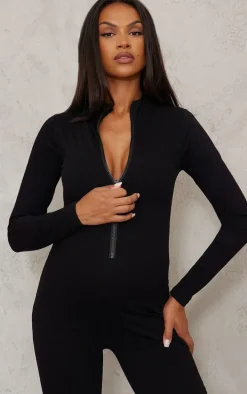Maternity Black Snatched Sculpt Long Sleeve Jumpsuit