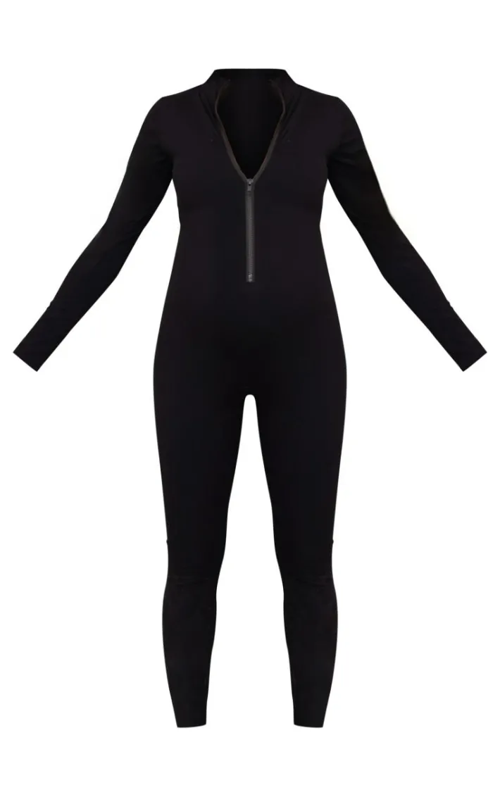 Maternity Black Snatched Sculpt Long Sleeve Jumpsuit