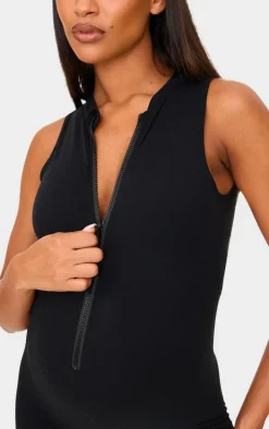 Maternity Black Snatched Sculpt Zip Up Sleeveless Unitard