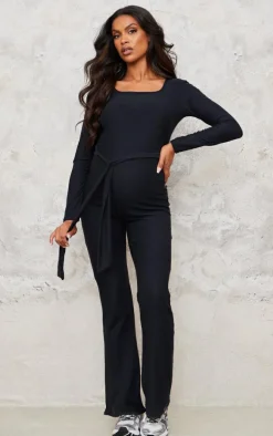 Maternity Black Soft Touch Tie Front Jumpsuit