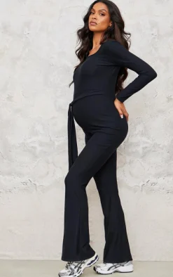 Maternity Black Soft Touch Tie Front Jumpsuit