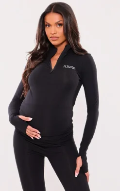 Maternity Black Sport Half Zip Up Top