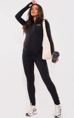 Maternity Black Sport Half Zip Up Top