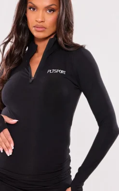 Maternity Black Sport Half Zip Up Top