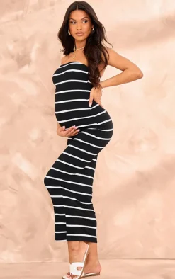 Maternity Black Striped Bandeau Maxi Dress