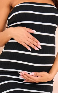 Maternity Black Striped Bandeau Maxi Dress