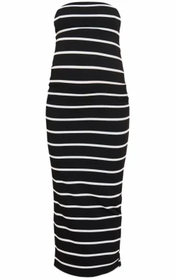 Maternity Black Striped Bandeau Maxi Dress