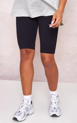 Maternity Black Structured Snatched Rib Bike Shorts