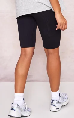 Maternity Black Structured Snatched Rib Bike Shorts