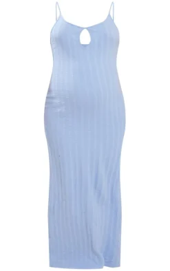 Maternity Blue Textured Strappy Cut Out Midaxi Dress