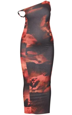 Maternity Brown Asymmetric Onion Skin Flower Print Maxi Dress