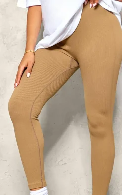Maternity Brown Snatched Ribbed Leggings