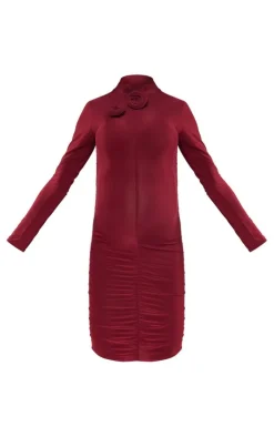 Maternity Burgundy Slinky Flower Detail Mini Dress