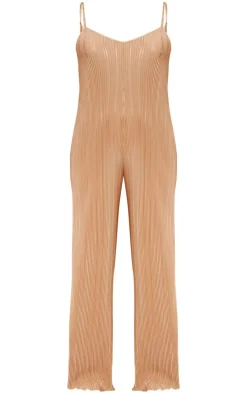 Maternity Champagne Plisse Open Back Jumpsuit