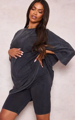 Maternity Charcoal Acid Wash Bike Shorts
