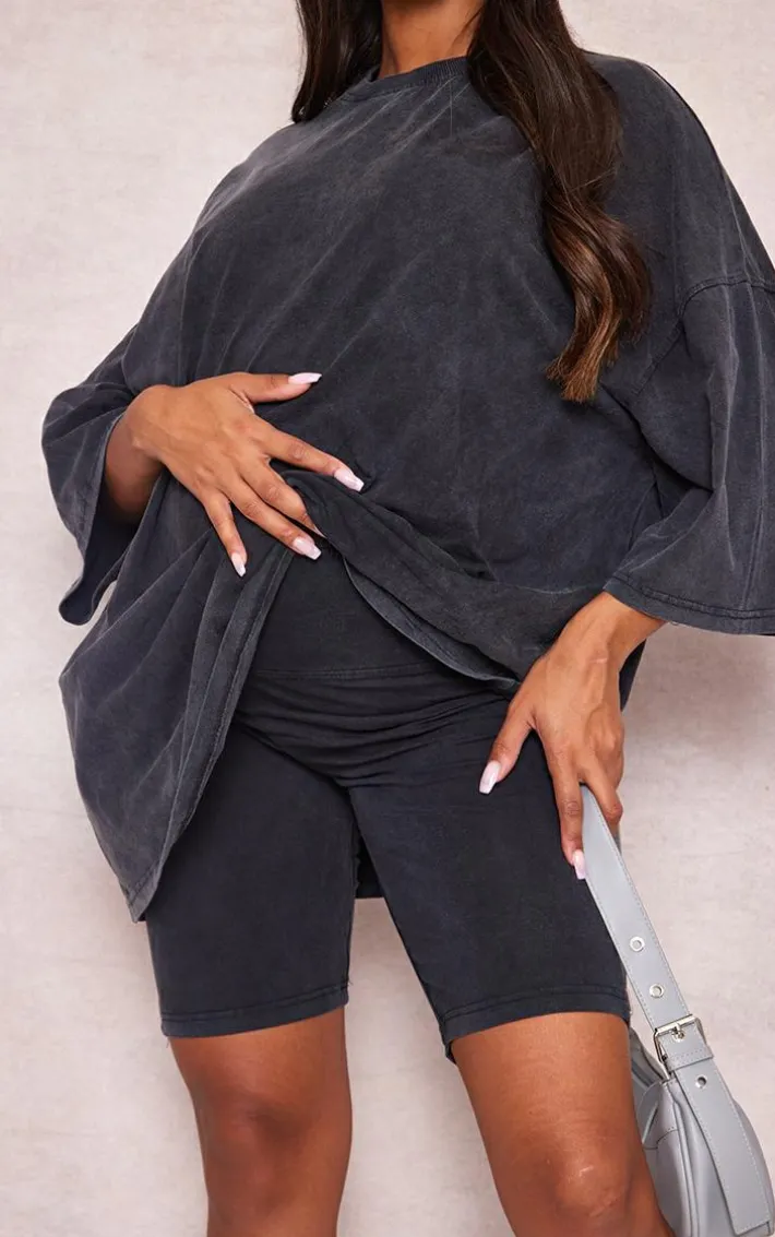 Maternity Charcoal Acid Wash Bike Shorts