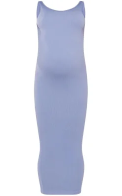 Maternity Charcoal Blue Rib Scoop Neck Bodycon Maxi Dress
