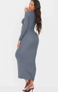 Maternity Charcoal Soft Touch Double Layered Ruched Maxi Dress