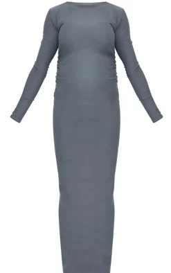 Maternity Charcoal Soft Touch Double Layered Ruched Maxi Dress