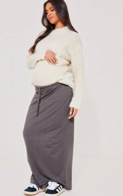 Maternity Charcoal Tie Front Maxi Skirt