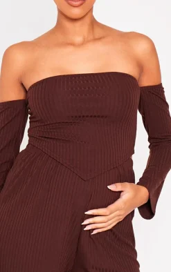 Maternity Chocolate Off The Shoulder Point Hem Top