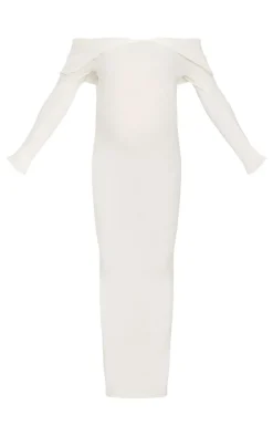 Maternity Cream Off The Shoulder Rib Knit Maxi Dress