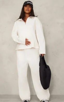 Maternity Cream Quarter Zip Long Sleeve Sweatshirt