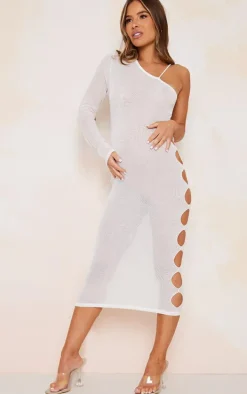 Maternity Cream Sheer Knitted One Shoulder Midi Dress