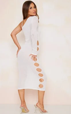 Maternity Cream Sheer Knitted One Shoulder Midi Dress
