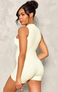 Maternity Cream Snatched Sculpt Zip Up Sleeveless Unitard