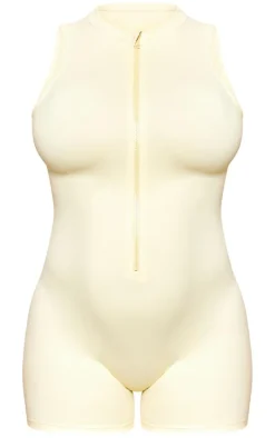 Maternity Cream Snatched Sculpt Zip Up Sleeveless Unitard