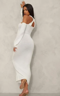 Maternity Cream Soft Knit Strappy Cut Out Maxi Dress