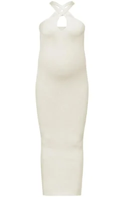 Maternity Cream Soft Knit Strappy Cut Out Maxi Dress