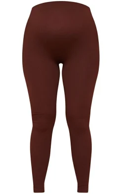 Maternity Dark Brown Contour Bump Support Ribbed Leggings