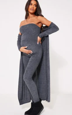 Maternity Dark Grey Towel Texture Over The Bump Jumpsuit