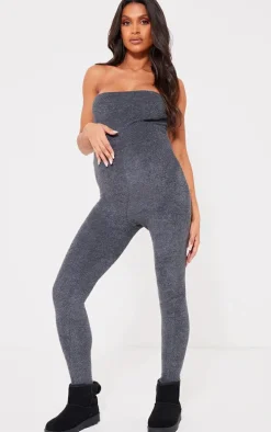 Maternity Dark Grey Towel Texture Over The Bump Jumpsuit