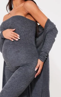 Maternity Dark Grey Towel Texture Over The Bump Jumpsuit