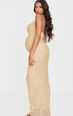 Maternity Gold Glitter Mesh Cowl Neck Maxi Dress