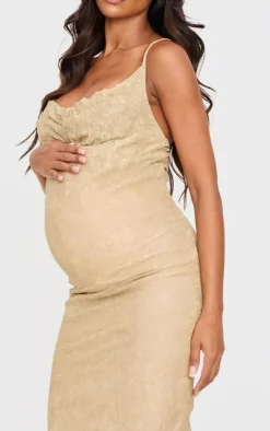 Maternity Gold Glitter Mesh Cowl Neck Maxi Dress