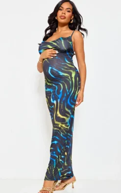 Maternity Green Multi Print Cowl Maxi Dress