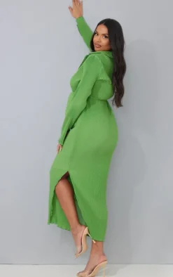 Maternity Green Plisse Button Thru Midi Dress