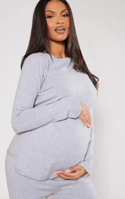 Maternity Grey Knitted Crew Neck Sweatshirt
