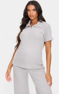 Maternity Grey Marl Brushed Rib Short Sleeve Top