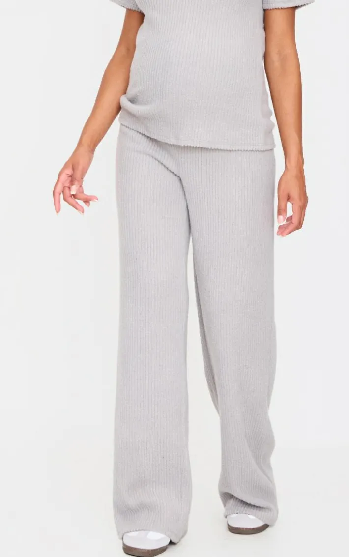 Maternity Grey Marl Brushed Rib Flared Pants