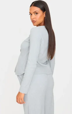 Maternity Grey Marl Brushed Rib Long Sleeve Tie Front Top