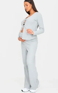 Maternity Grey Marl Brushed Rib Long Sleeve Tie Front Top