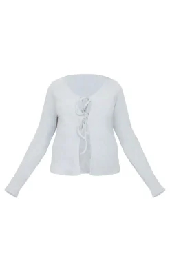 Maternity Grey Marl Brushed Rib Long Sleeve Tie Front Top